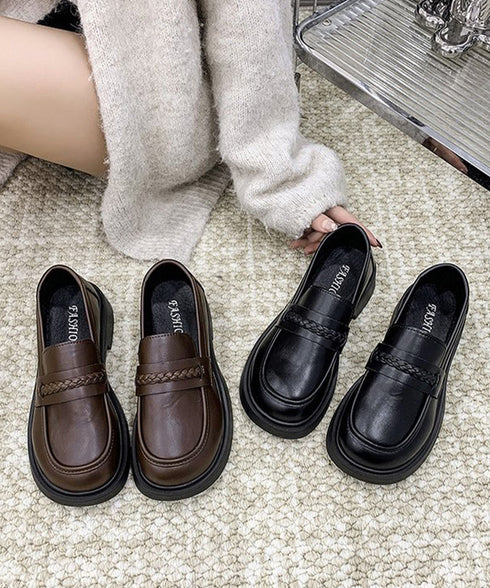 厚底ローファーレディース 韓国風美脚脚長 歩きやすい おしゃれパンプス 履きやすいスリッポン ボリュームソールマニッシュシューズ レトロクラシックローファー通学靴 92JLDZSW-028