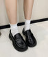 厚底ローファーレディース 韓国風美脚脚長 歩きやすい おしゃれパンプス 履きやすいスリッポン ボリュームソールマニッシュシューズ レトロクラシックローファー通学靴 92JLDZSW-028