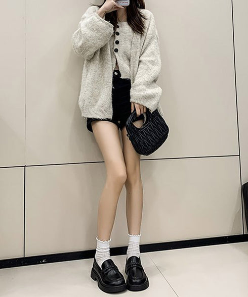 厚底ローファーレディース 韓国風美脚脚長 歩きやすい おしゃれパンプス 履きやすいスリッポン ボリュームソールマニッシュシューズ レトロクラシックローファー通学靴 92JLDZSW-028