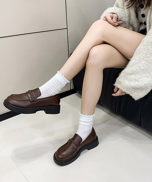 厚底ローファーレディース 韓国風美脚脚長 歩きやすい おしゃれパンプス 履きやすいスリッポン ボリュームソールマニッシュシューズ レトロクラシックローファー通学靴 92JLDZSW-028