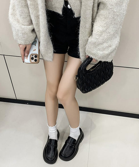 厚底ローファーレディース 韓国風美脚脚長 歩きやすい おしゃれパンプス 履きやすいスリッポン ボリュームソールマニッシュシューズ レトロクラシックローファー通学靴 92JLDZSW-028