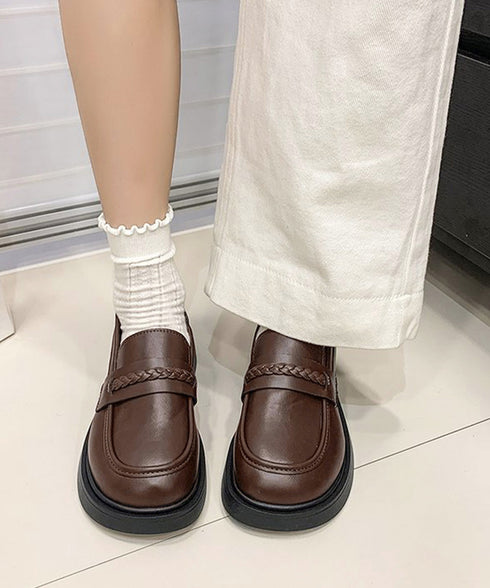 厚底ローファーレディース 韓国風美脚脚長 歩きやすい おしゃれパンプス 履きやすいスリッポン ボリュームソールマニッシュシューズ レトロクラシックローファー通学靴 92JLDZSW-028