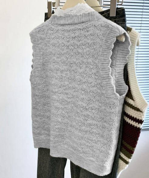 ニットベストネックラインレースニットジレ レディース フェミニン 大人可愛い リボンベストセーター ノースリーブ ニットトップス レイヤード ニットチョッキ韓国風 92KN-001