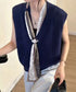 Vネックニットベストスカーフ付き 韓国風 レディース ノースリーブニットトップス 大人カジュアル 着やせニットジレ 春秋冬 きれいめ プルオーバー ニットチョッキ 92KN-002