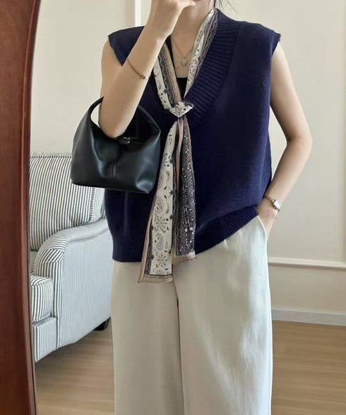 Vネックニットベストスカーフ付き 韓国風 レディース ノースリーブニットトップス 大人カジュアル 着やせニットジレ 春秋冬 きれいめ プルオーバー ニットチョッキ 92KN-002