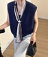 Vネックニットベストスカーフ付き 韓国風 レディース ノースリーブニットトップス 大人カジュアル 着やせニットジレ 春秋冬 きれいめ プルオーバー ニットチョッキ 92KN-002