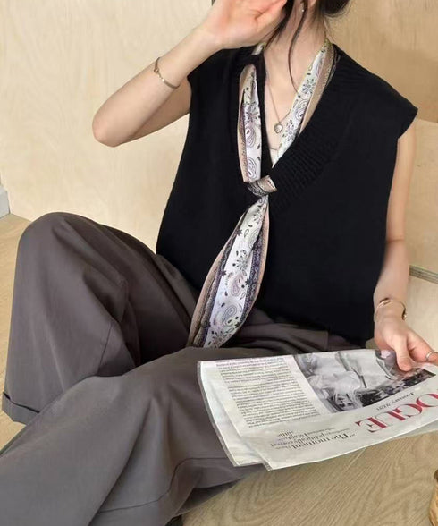 Vネックニットベストスカーフ付き 韓国風 レディース ノースリーブニットトップス 大人カジュアル 着やせニットジレ 春秋冬 きれいめ プルオーバー ニットチョッキ 92KN-002