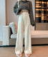 サイド縦ラインニットパンツ ワイドパンツ レディース サイドリブストレートパンツ 厚手暖かい 秋冬ロングパンツ ハイウエスト イージーパンツ 楽ちん大人カジュアル 92KN-003