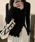 メロウフリルニット フロントスリット秋服 ニットソー レディース カジュアルニットプルオーバー 着回し フィットニットトップス 細見え 無地ニットインナー 韓国風 92KN-004