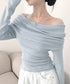 ワイドオフショルダーニットトップス肩出し リブニット レディース セクシー タイトニット フェミニン 長袖ニットプルオーバー 肩見せ 無地ニットセーター きれいめ 92KN-005