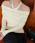 ワイドオフショルダーニットトップス肩出し リブニット レディース セクシー タイトニット フェミニン 長袖ニットプルオーバー 肩見せ 無地ニットセーター きれいめ 92KN-005