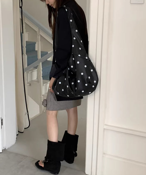 PUホーボーバッグ ドット柄肩掛けバッグ レディース レトロワンショルダーバッグ A4大容量三日月型鞄 きれいめ 大人可愛いフェイクレザーかばん お洒落韓国風鞄 92LL-001