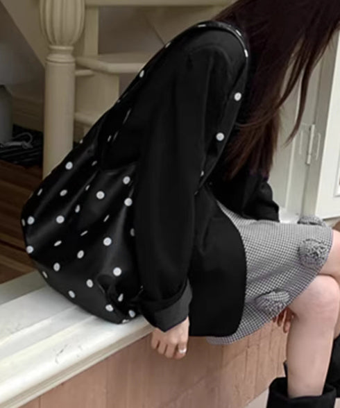 PUホーボーバッグ ドット柄肩掛けバッグ レディース レトロワンショルダーバッグ A4大容量三日月型鞄 きれいめ 大人可愛いフェイクレザーかばん お洒落韓国風鞄 92LL-001
