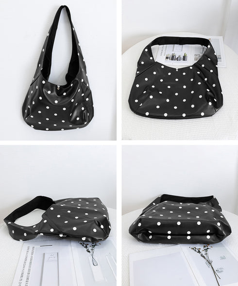 PUホーボーバッグ ドット柄肩掛けバッグ レディース レトロワンショルダーバッグ A4大容量三日月型鞄 きれいめ 大人可愛いフェイクレザーかばん お洒落韓国風鞄 92LL-001