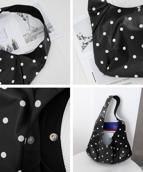 PUホーボーバッグ ドット柄肩掛けバッグ レディース レトロワンショルダーバッグ A4大容量三日月型鞄 きれいめ 大人可愛いフェイクレザーかばん お洒落韓国風鞄 92LL-001