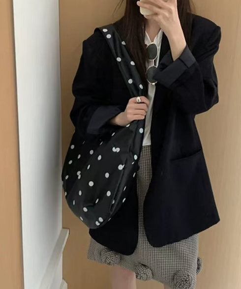 PUホーボーバッグ ドット柄肩掛けバッグ レディース レトロワンショルダーバッグ A4大容量三日月型鞄 きれいめ 大人可愛いフェイクレザーかばん お洒落韓国風鞄 92LL-001