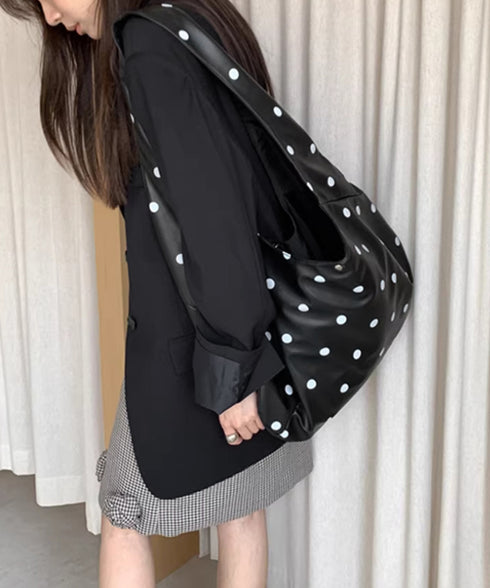 PUホーボーバッグ ドット柄肩掛けバッグ レディース レトロワンショルダーバッグ A4大容量三日月型鞄 きれいめ 大人可愛いフェイクレザーかばん お洒落韓国風鞄 92LL-001