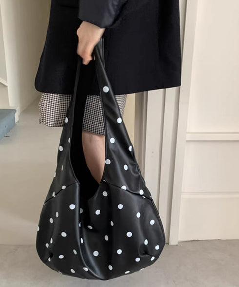 PUホーボーバッグ ドット柄肩掛けバッグ レディース レトロワンショルダーバッグ A4大容量三日月型鞄 きれいめ 大人可愛いフェイクレザーかばん お洒落韓国風鞄 92LL-001