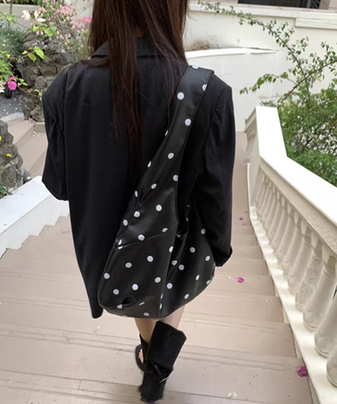 PUホーボーバッグ ドット柄肩掛けバッグ レディース レトロワンショルダーバッグ A4大容量三日月型鞄 きれいめ 大人可愛いフェイクレザーかばん お洒落韓国風鞄 92LL-001