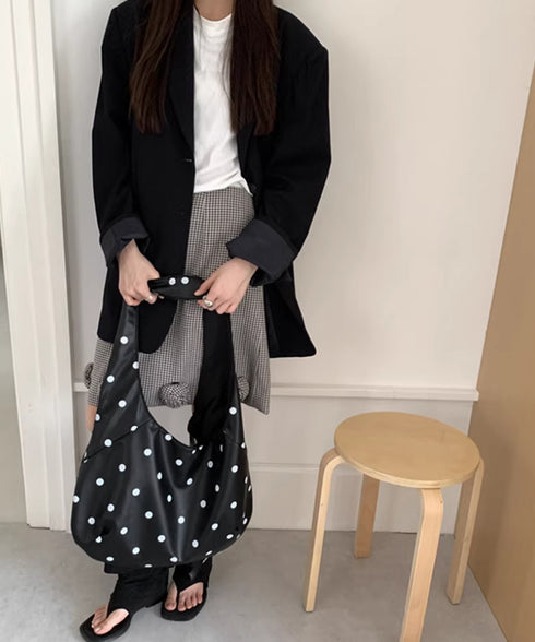 PUホーボーバッグ ドット柄肩掛けバッグ レディース レトロワンショルダーバッグ A4大容量三日月型鞄 きれいめ 大人可愛いフェイクレザーかばん お洒落韓国風鞄 92LL-001