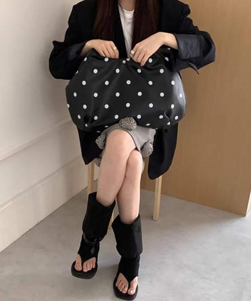 PUホーボーバッグ ドット柄肩掛けバッグ レディース レトロワンショルダーバッグ A4大容量三日月型鞄 きれいめ 大人可愛いフェイクレザーかばん お洒落韓国風鞄 92LL-001