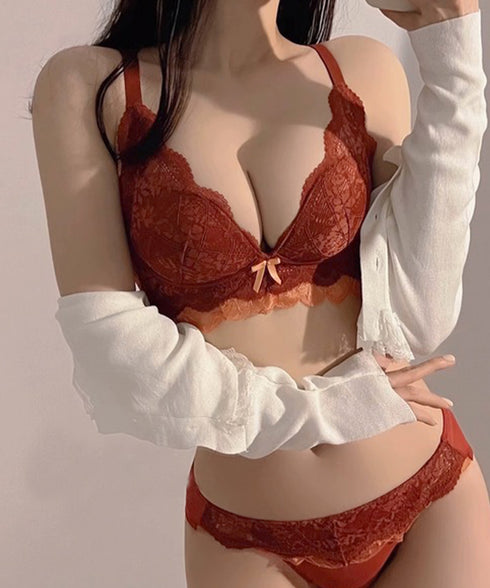 花柄レース ブラショーツセット セクシー レディース 大人可愛いランジェリーセット ノンワイヤーブラジャー上下セット 脇高 バスト盛れるブラセット谷間美胸インナー 92MANMI-001