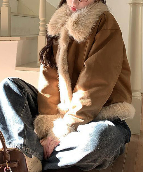 ショートフェイクムートンジャケット韓国風 レディース ボリュームファー 中綿ジャケット高見え 暖かいスエードブルゾン秋冬 こなれ感 あったかショートアウターお洒落 92MEIERS-002