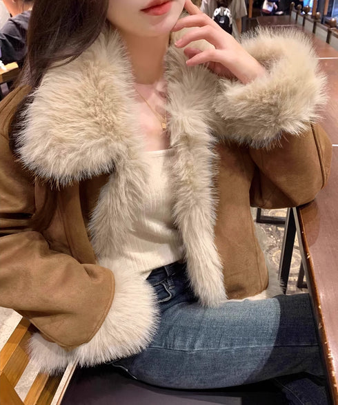 ショートフェイクムートンジャケット韓国風 レディース ボリュームファー 中綿ジャケット高見え 暖かいスエードブルゾン秋冬 こなれ感 あったかショートアウターお洒落 92MEIERS-002
