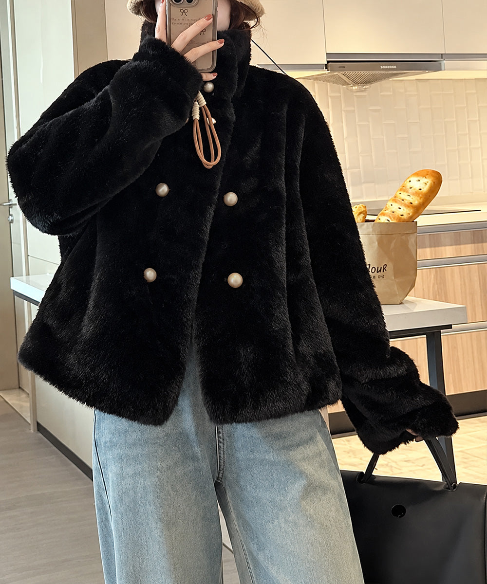 ダブルボタンファージャケットブルゾン冬服