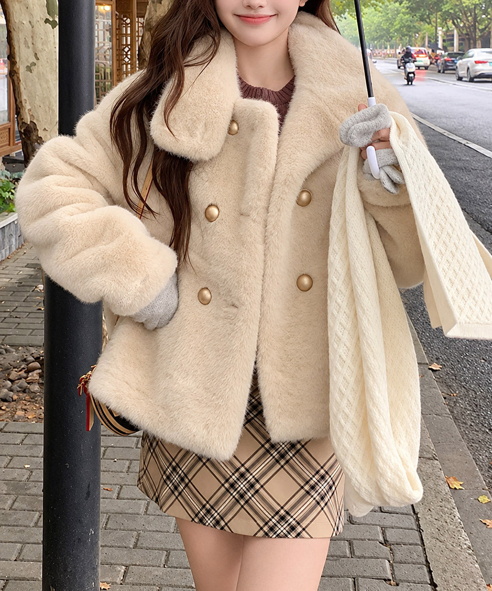 ダブルボタンファージャケットブルゾン冬服