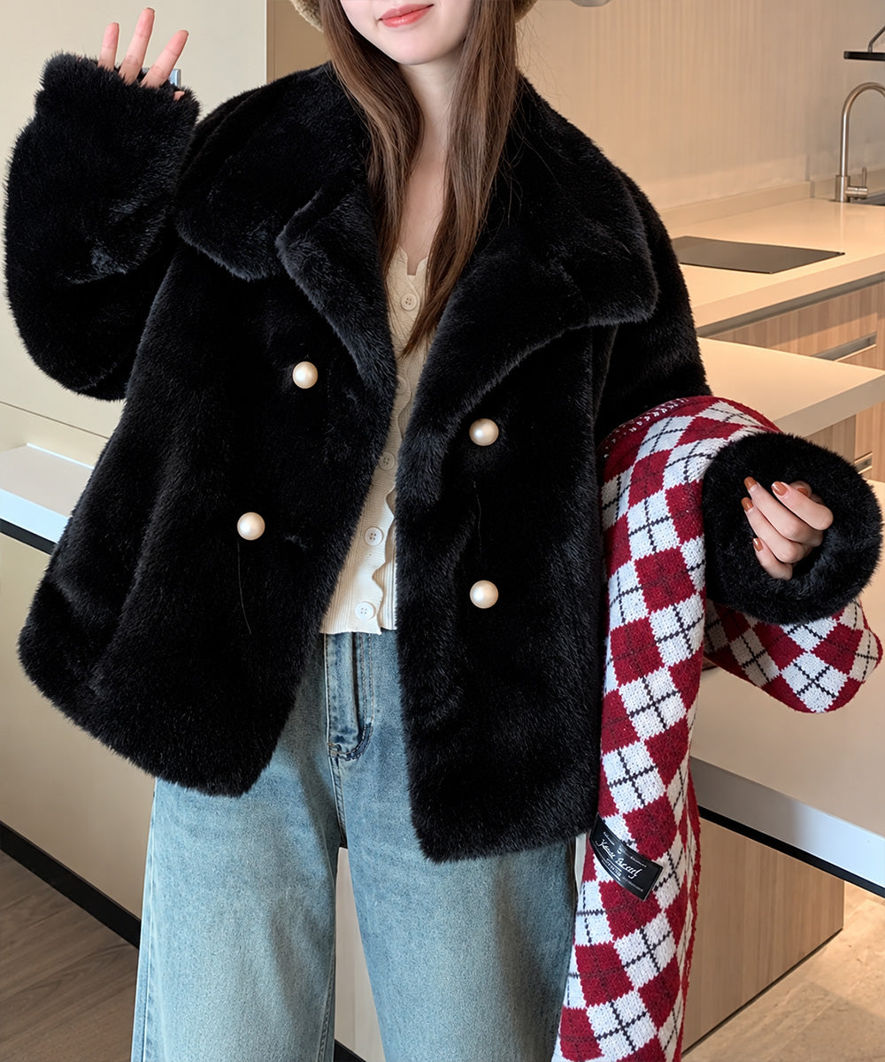 ダブルボタンファージャケットブルゾン冬服