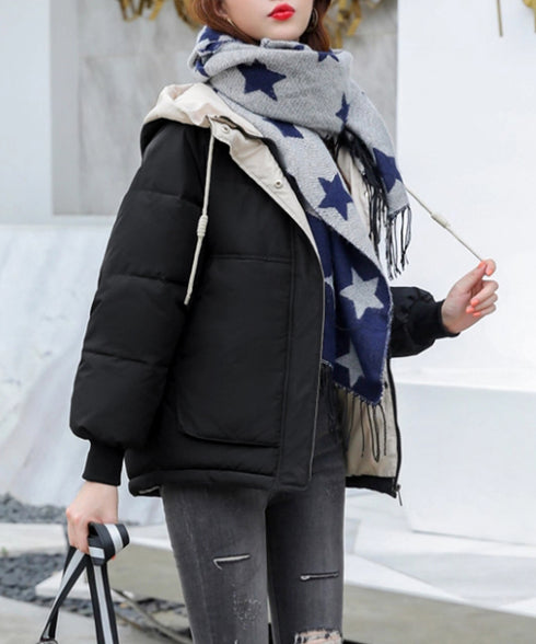 配色フード付き中綿ジャケットレディース冬 バイカラーエコダウンジャケット 韓国風フェイクダウンコート 暖かブルゾン 防寒防風キルティングジャケットフーディアウター 92MINGLI-002
