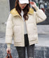 配色フード付き中綿ジャケットレディース冬 バイカラーエコダウンジャケット 韓国風フェイクダウンコート 暖かブルゾン 防寒防風キルティングジャケットフーディアウター 92MINGLI-002