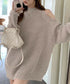 オープンショルダーニットワンピースミニ丈 レディース ショルダーカットニットチュニック セクシー肌見せニットセーター ハイネックリブニット ゆったり 韓国風秋冬服 92MRJFS-001