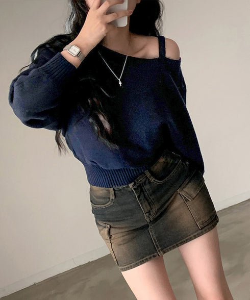 オフショルダーニットトップス肩見せ秋冬服 レディース アシンメトリーワンショルダーニット カジュアルきれいめ ゆったりニットセーター 大人可愛い肩出しニットお洒落 92MRJFS-004