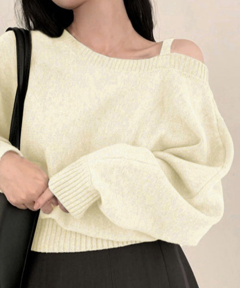 オフショルダーニットトップス肩見せ秋冬服 レディース アシンメトリーワンショルダーニット カジュアルきれいめ ゆったりニットセーター 大人可愛い肩出しニットお洒落 92MRJFS-004