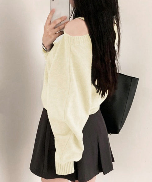 オフショルダーニットトップス肩見せ秋冬服 レディース アシンメトリーワンショルダーニット カジュアルきれいめ ゆったりニットセーター 大人可愛い肩出しニットお洒落 92MRJFS-004