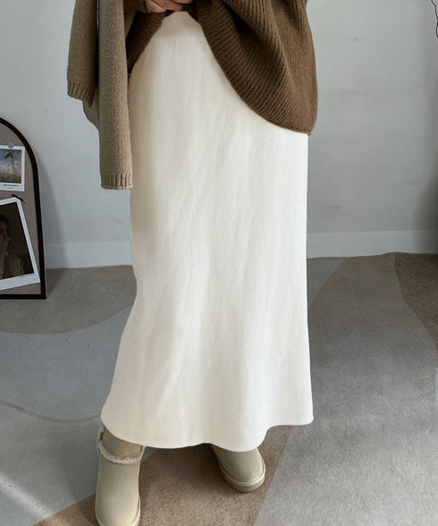 裏起毛ニットスカート 厚手タイトスカート レディース バックスリットロングスカート秋冬 ハイウエストあったかスカート ウエストゴムペンシルスカートきれいめボトムス 92MRJFS-007