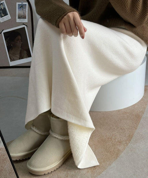 裏起毛ニットスカート 厚手タイトスカート レディース バックスリットロングスカート秋冬 ハイウエストあったかスカート ウエストゴムペンシルスカートきれいめボトムス 92MRJFS-007