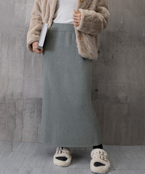 裏起毛ニットスカート 厚手タイトスカート レディース バックスリットロングスカート秋冬 ハイウエストあったかスカート ウエストゴムペンシルスカートきれいめボトムス 92MRJFS-007