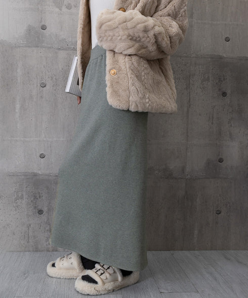 裏起毛ニットスカート 厚手タイトスカート レディース バックスリットロングスカート秋冬 ハイウエストあったかスカート ウエストゴムペンシルスカートきれいめボトムス 92MRJFS-007