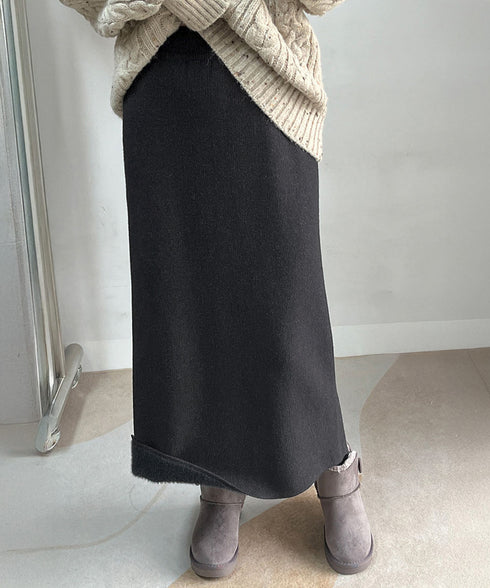 裏起毛ニットスカート 厚手タイトスカート レディース バックスリットロングスカート秋冬 ハイウエストあったかスカート ウエストゴムペンシルスカートきれいめボトムス 92MRJFS-007