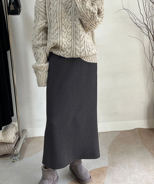 裏起毛ニットスカート 厚手タイトスカート レディース バックスリットロングスカート秋冬 ハイウエストあったかスカート ウエストゴムペンシルスカートきれいめボトムス 92MRJFS-007