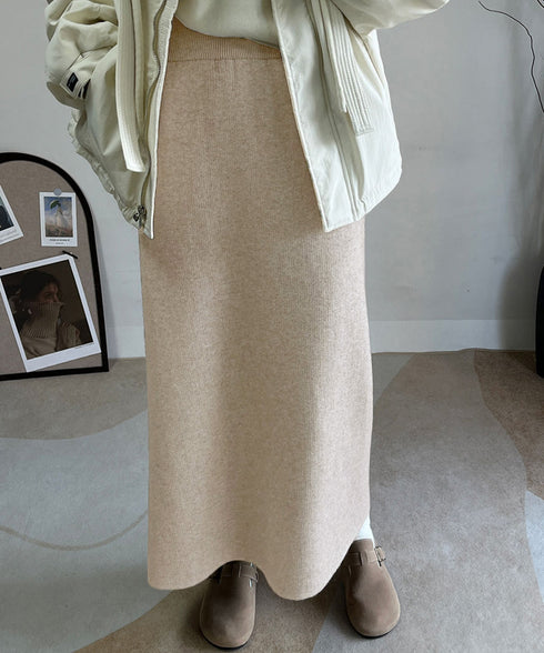 裏起毛ニットスカート 厚手タイトスカート レディース バックスリットロングスカート秋冬 ハイウエストあったかスカート ウエストゴムペンシルスカートきれいめボトムス 92MRJFS-007