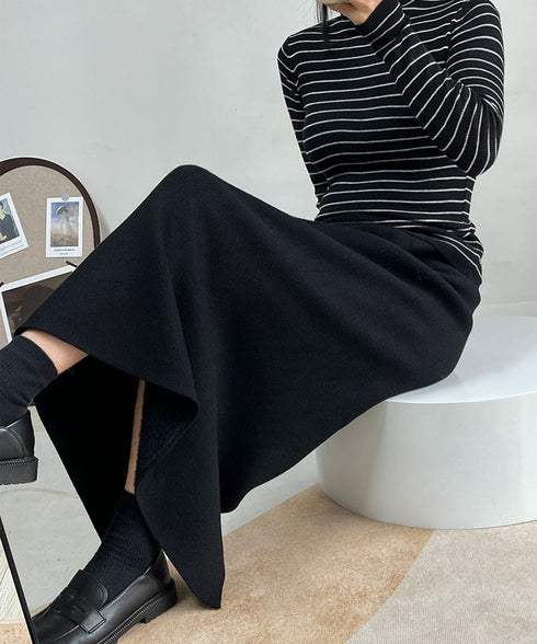 裏起毛ニットスカート 厚手タイトスカート レディース バックスリットロングスカート秋冬 ハイウエストあったかスカート ウエストゴムペンシルスカートきれいめボトムス 92MRJFS-007