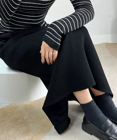 裏起毛ニットスカート 厚手タイトスカート レディース バックスリットロングスカート秋冬 ハイウエストあったかスカート ウエストゴムペンシルスカートきれいめボトムス 92MRJFS-007