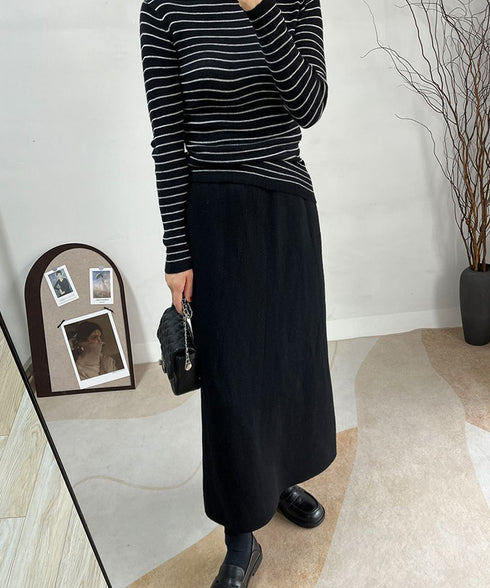 裏起毛ニットスカート 厚手タイトスカート レディース バックスリットロングスカート秋冬 ハイウエストあったかスカート ウエストゴムペンシルスカートきれいめボトムス 92MRJFS-007