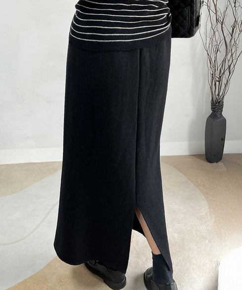 裏起毛ニットスカート 厚手タイトスカート レディース バックスリットロングスカート秋冬 ハイウエストあったかスカート ウエストゴムペンシルスカートきれいめボトムス 92MRJFS-007