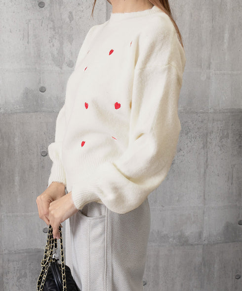 クルーネックハート柄ニットセーター韓国風 配色ニットプルオーバーレディース ニットトップス長袖 カジュアル 大人可愛いニット着回し あったかきれいめ秋冬服 女子力 92MRJFS-008