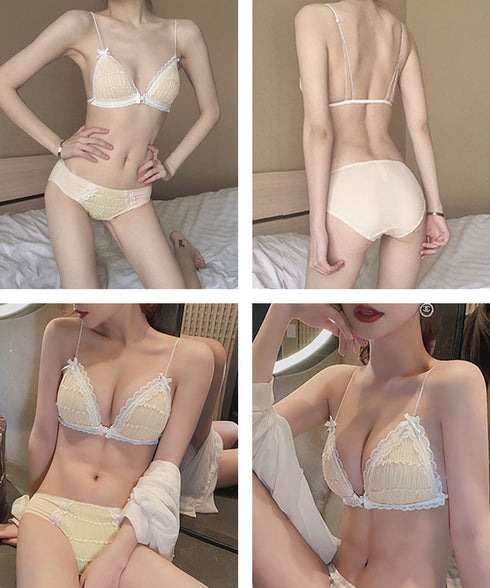フロントホックブラショーツセット女性下着 セクシー ノンワイヤー 小胸ブラ フェミニン レースランジェリーセット ダブルストラップブラジャー お泊り勝負下着 美胸 92NAMEIZI-001